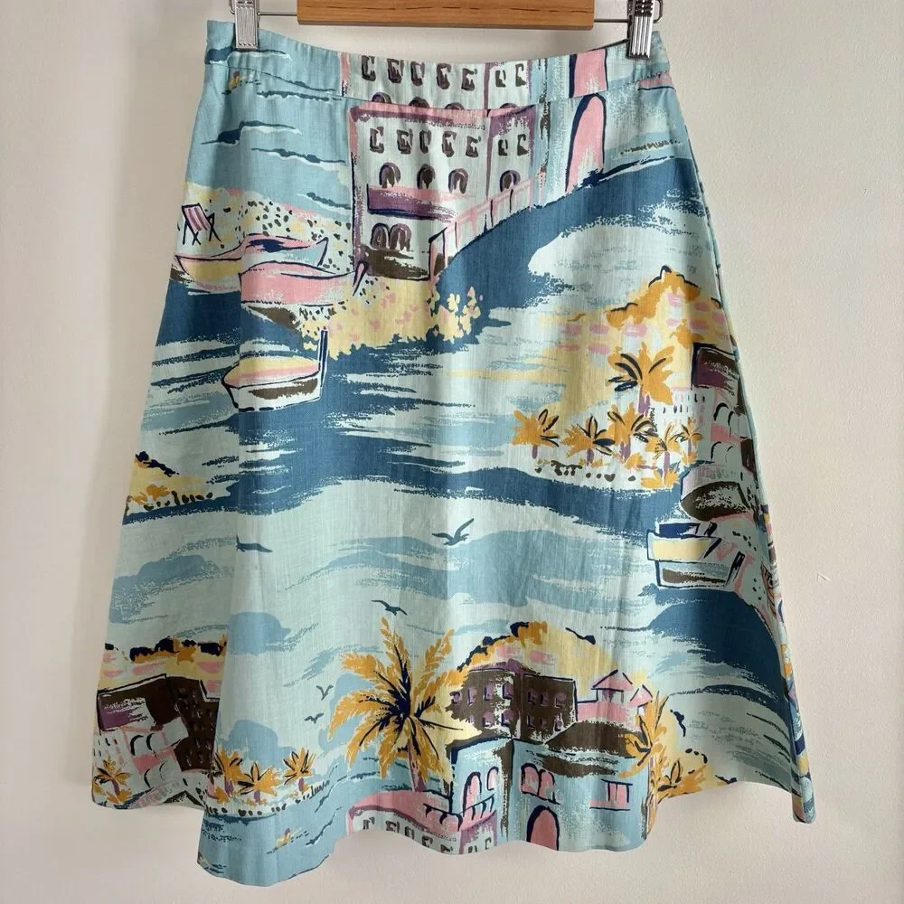 Boden Nancy Riviera Novelty Print Skirt (Sz 6 Long) A-line Knee Length Europe - Picture 5 of 9